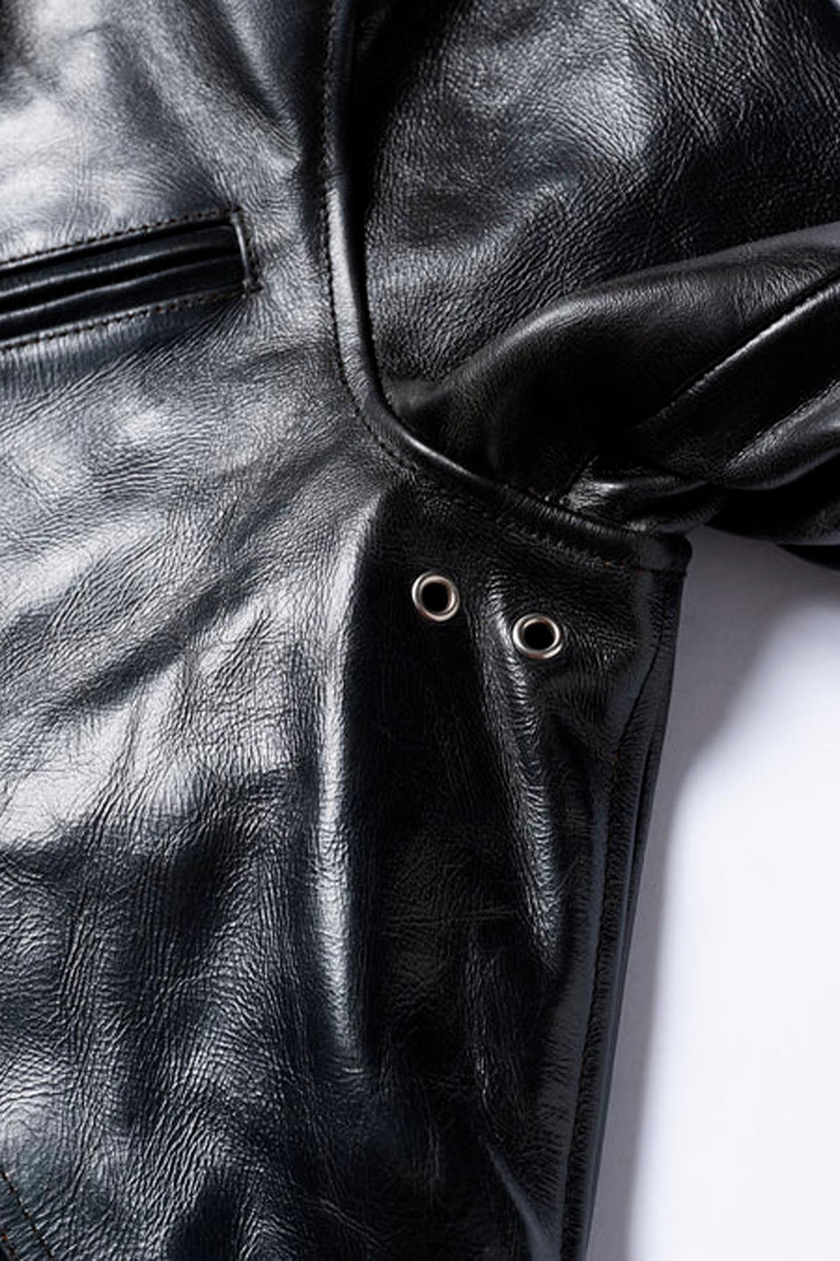 Glossy black leather jacket with a shirt collar - Image n°11