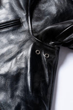 Glossy black leather jacket with a shirt collar - Image n°11