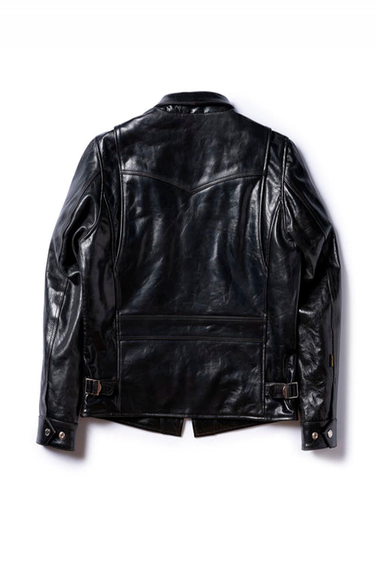 Glossy black leather jacket with a shirt collar - Image n°10