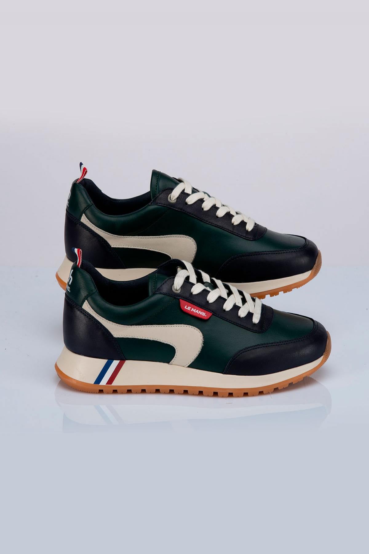 Men's green cowhide leather sneakers - Image n°1