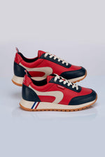 Dark red leather racing sneakers - Image n°1