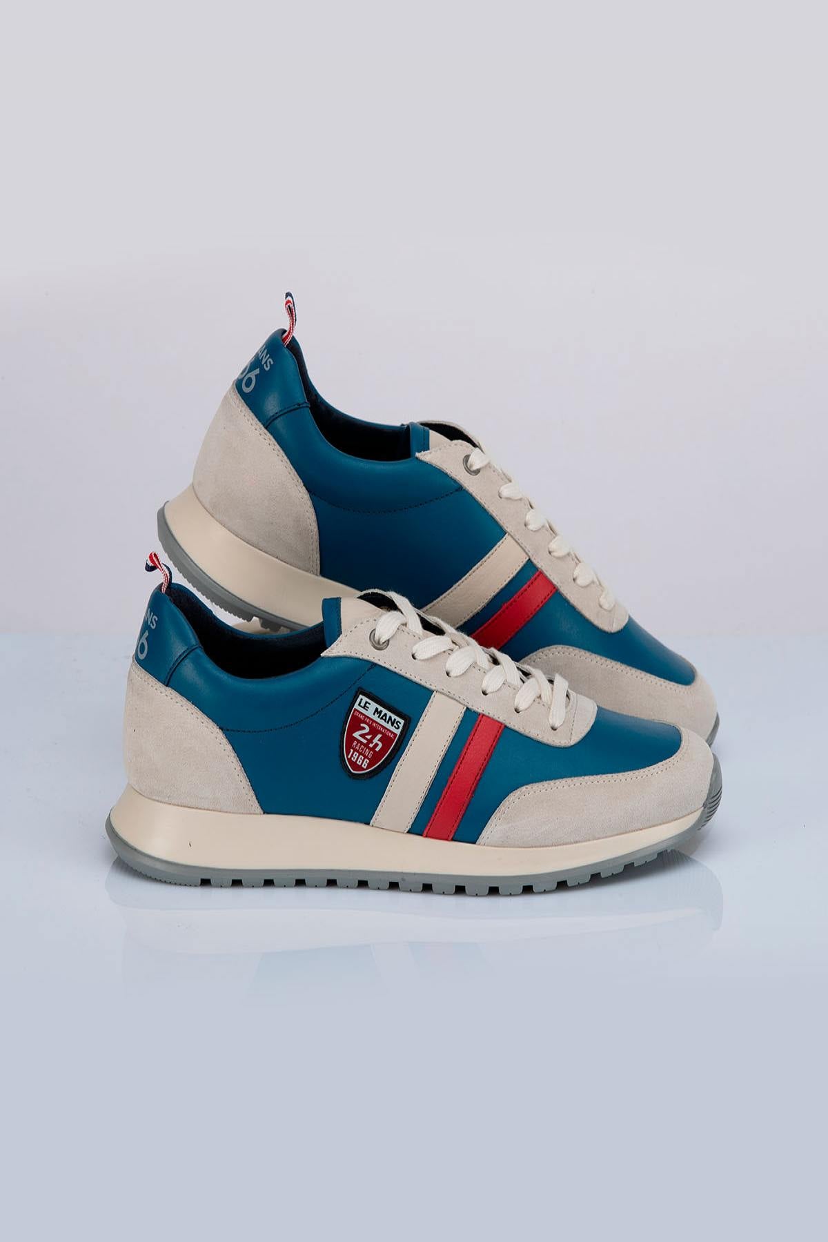 Ocean blue racing leather sneakers - Image n°1
