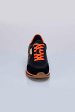 Blue and orange leather racing-style sneakers - Image n°3