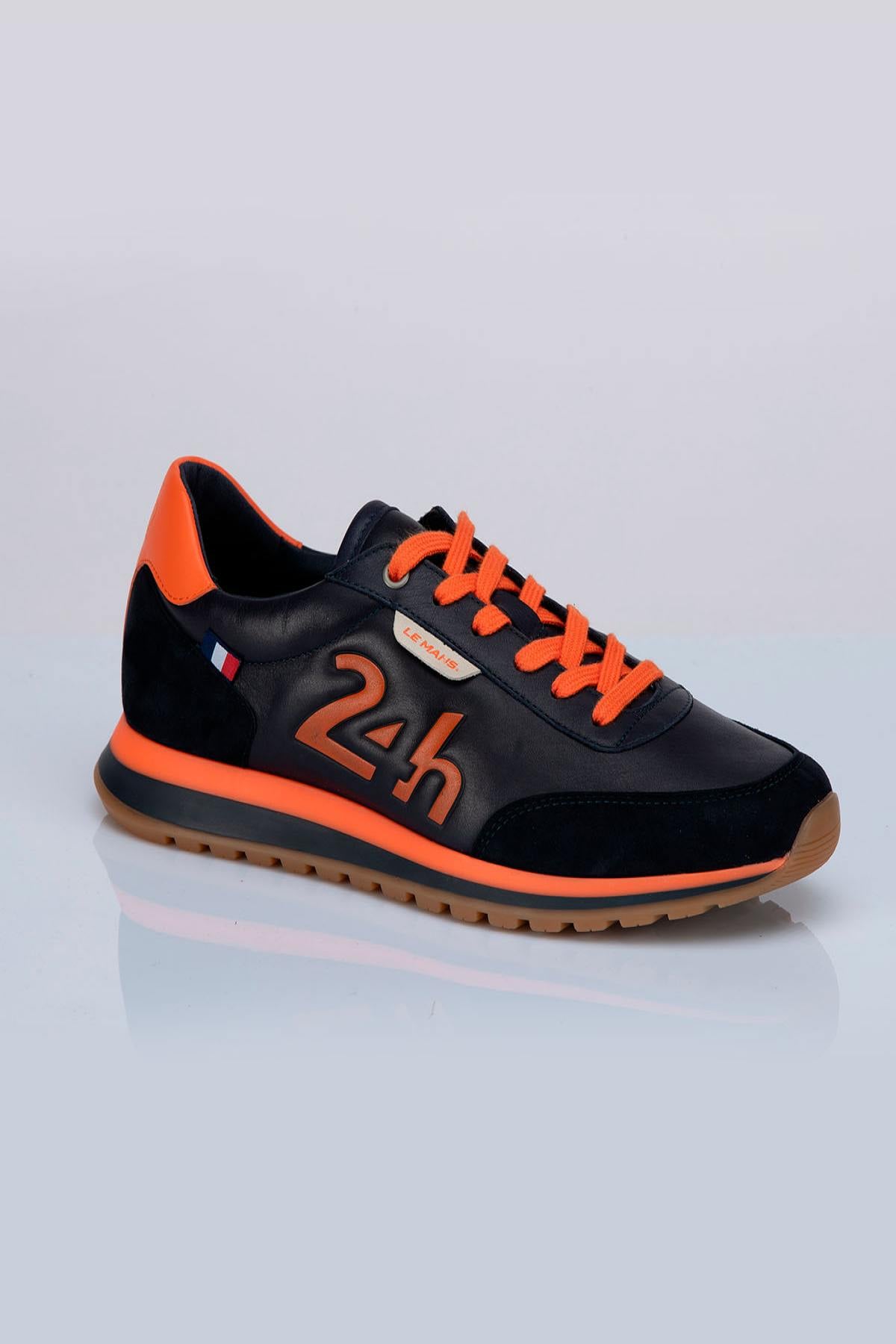 Blue and orange leather racing-style sneakers - Image n°2