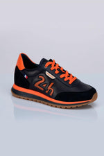 Blue and orange leather racing-style sneakers - Image n°2