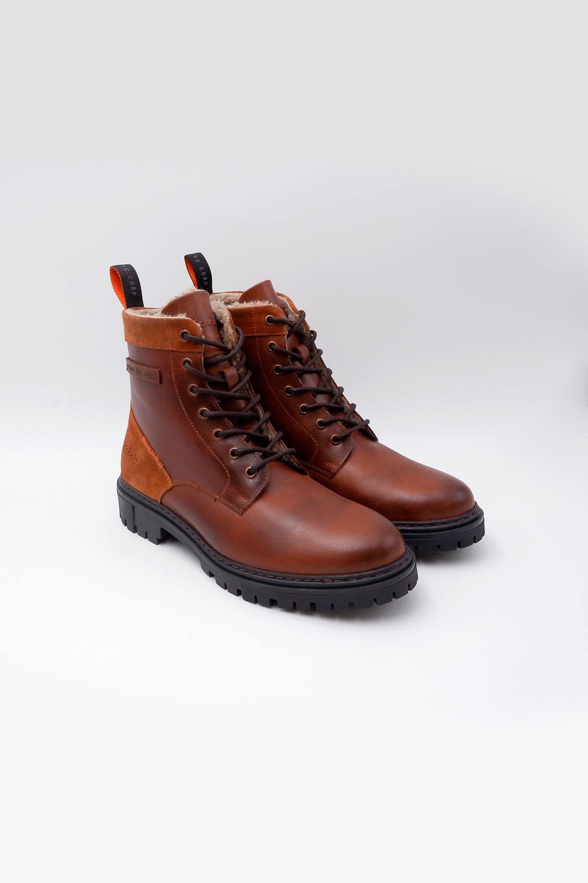 Brown leather boots with paneling - Image n°3