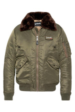 Army khaki bomber jacket with detachable faux-fur collar - Image n°1