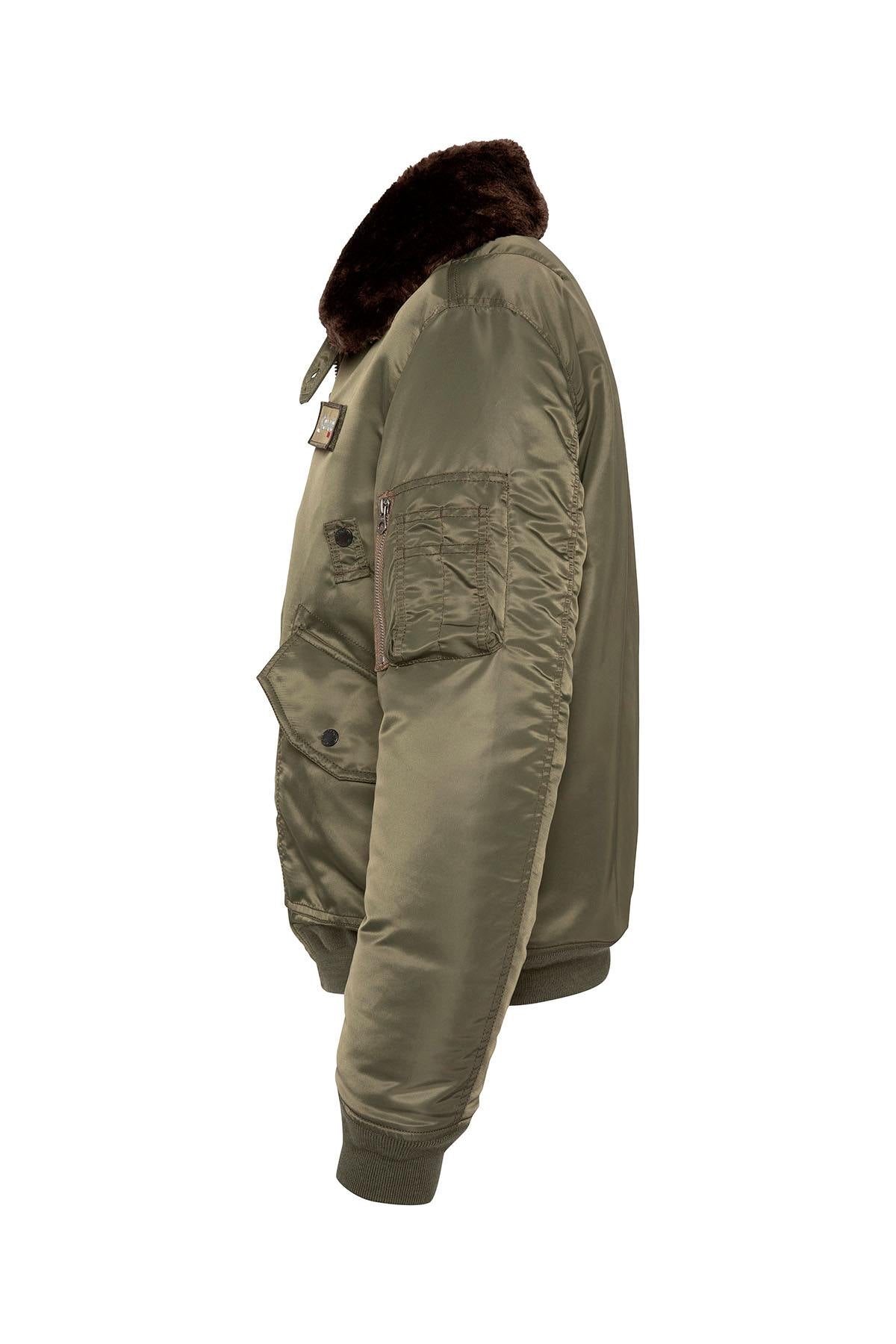 Army khaki bomber jacket with detachable faux-fur collar - Image n°4