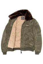 Army khaki bomber jacket with detachable faux-fur collar - Image n°3