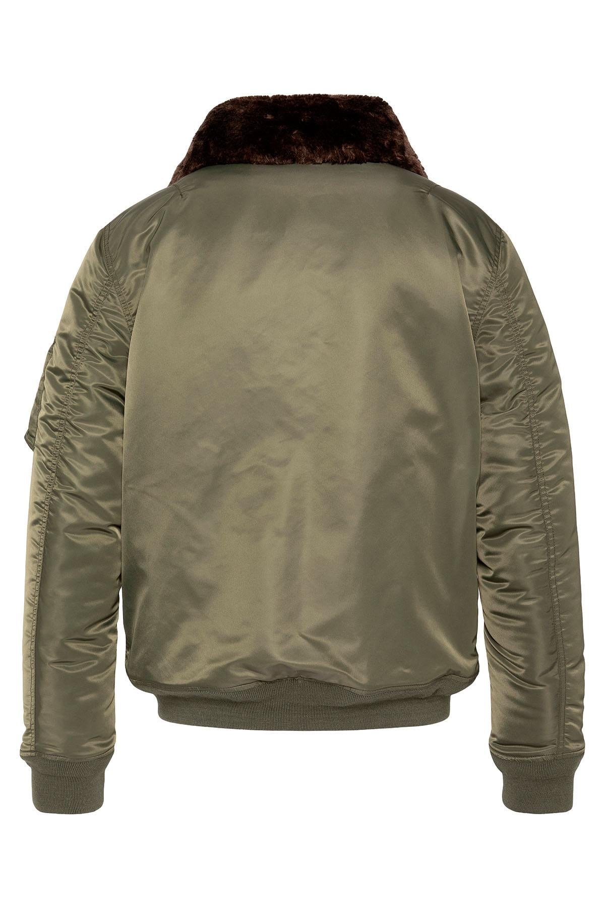 Army khaki bomber jacket with detachable faux-fur collar - Image n°2