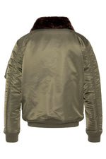 Army khaki bomber jacket with detachable faux-fur collar - Image n°2