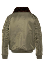 Army khaki bomber jacket with detachable faux-fur collar - Image n°2