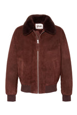 Dark brown suede bomber jacket with detachable faux fur collar - Image n°1