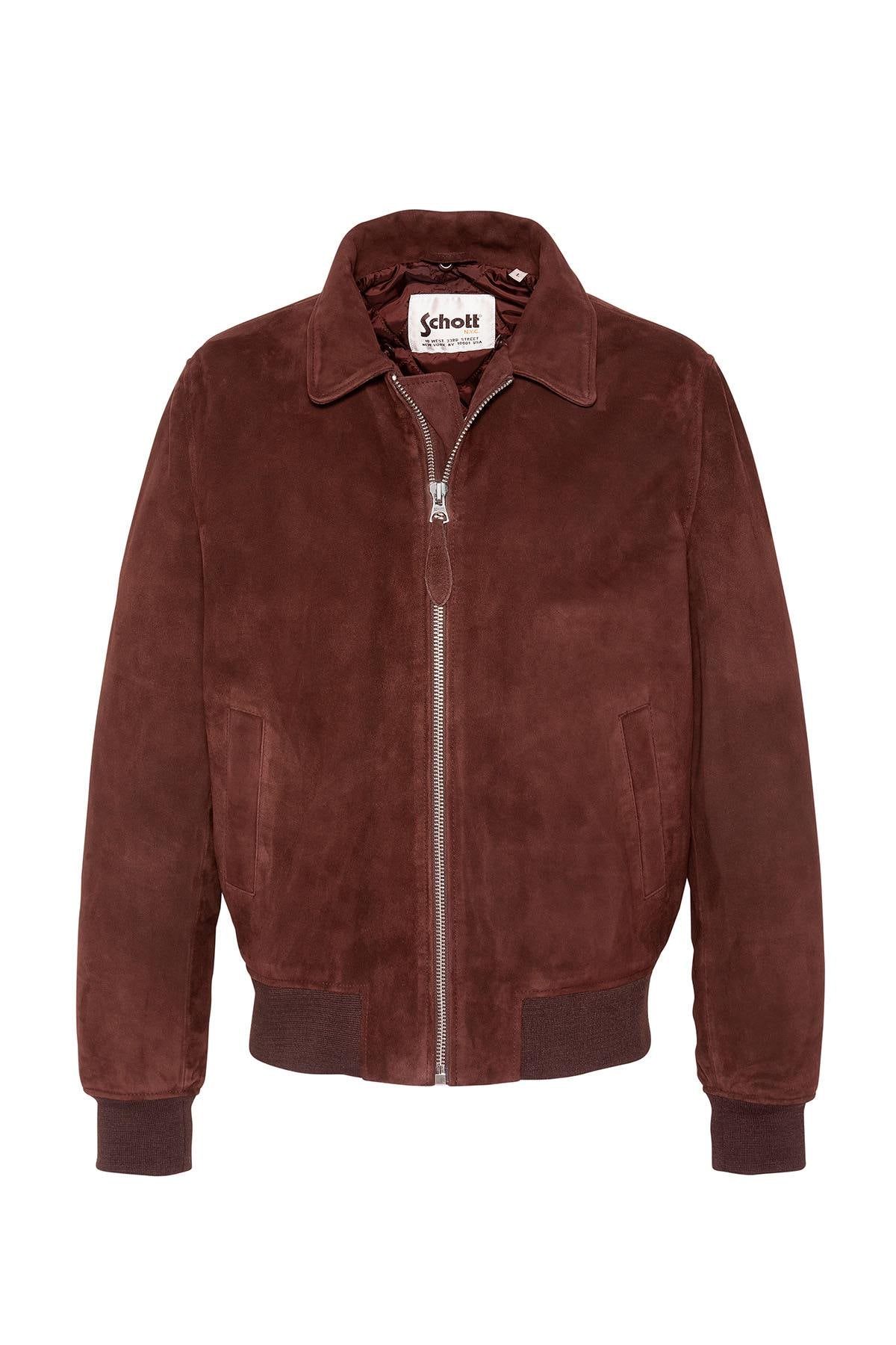 Dark brown suede bomber jacket with detachable faux fur collar - Image n°3