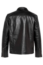 Black cowhide leather jacket, shirt collar - Image n°5