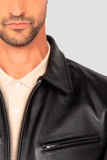 Black cowhide leather jacket, shirt collar - Image n°7