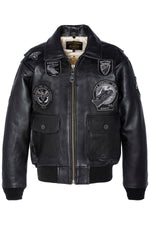Black leather pilot jacket with patches and premium lining - Image n°6