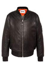 Black leather MA-1 bomber jacket with detachable hood - Image n°10