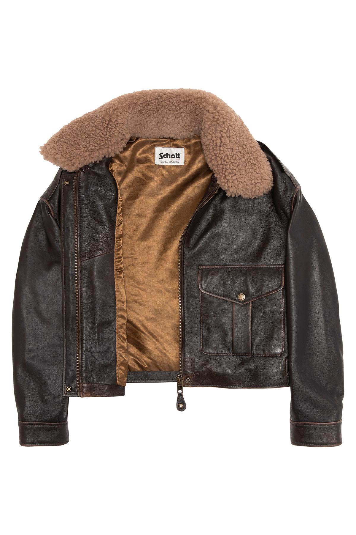 Short dark brown leather aviator jacket with a vintage look - Image n°7