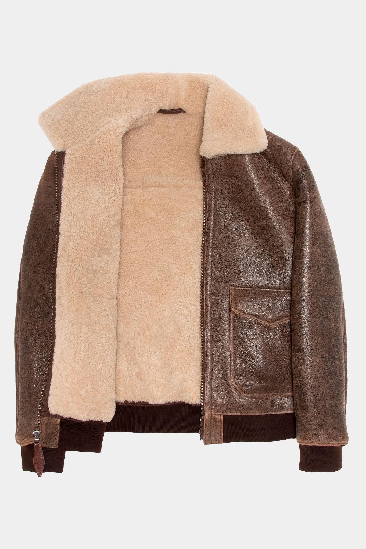 Brown double-faced shearling aviator jacket - Image n°2