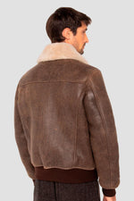 Brown double-faced shearling aviator jacket - Image n°3