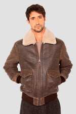 Brown double-faced shearling aviator jacket - Image n°6