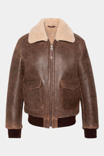 Brown double-faced shearling aviator jacket - Image n°7