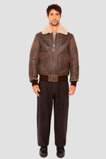 Brown double-faced shearling aviator jacket - Image n°8