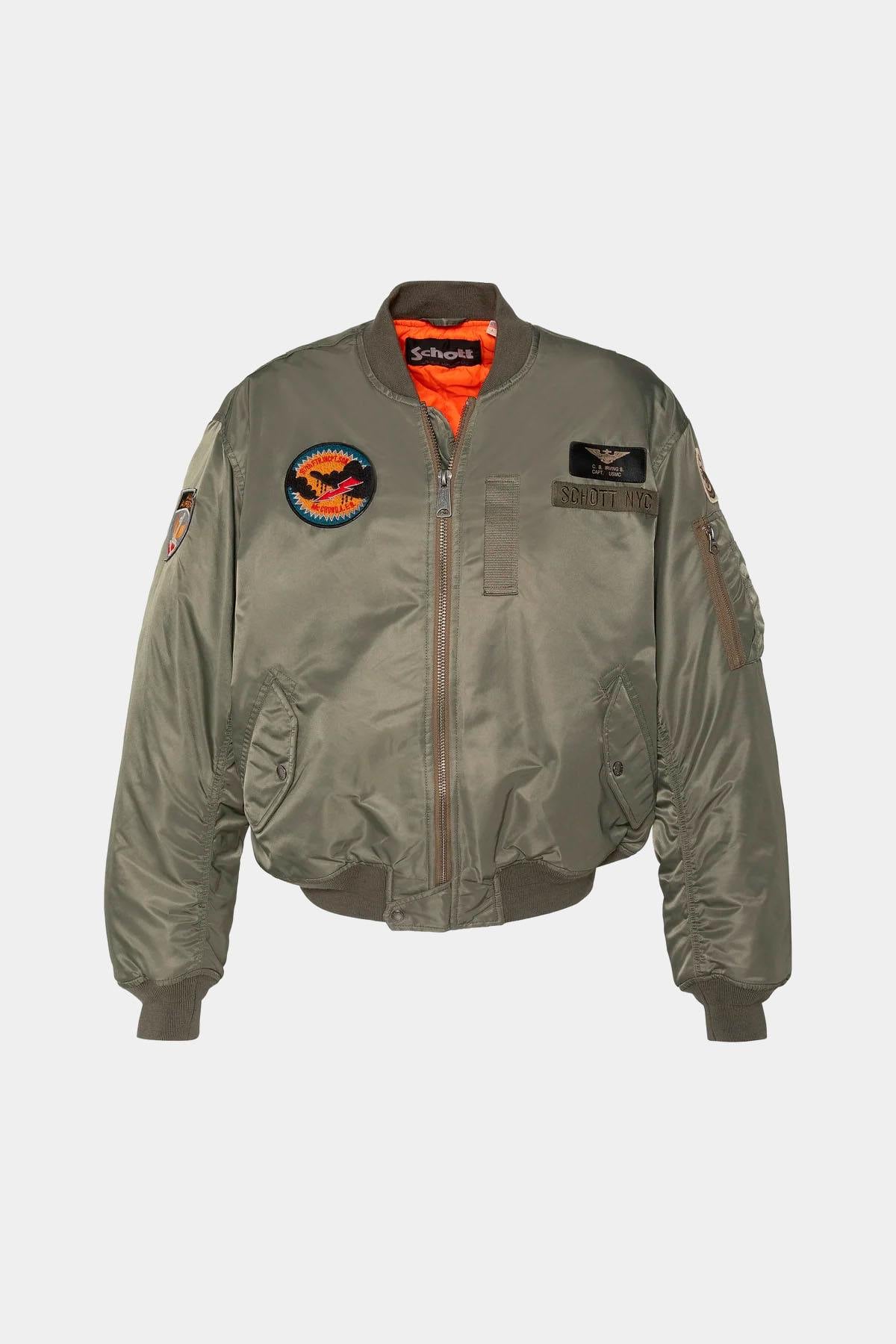 Sage khaki MA-1 style bomber jacket with patches - Image n°4