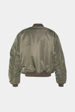 Sage khaki MA-1 style bomber jacket with patches - Image n°8