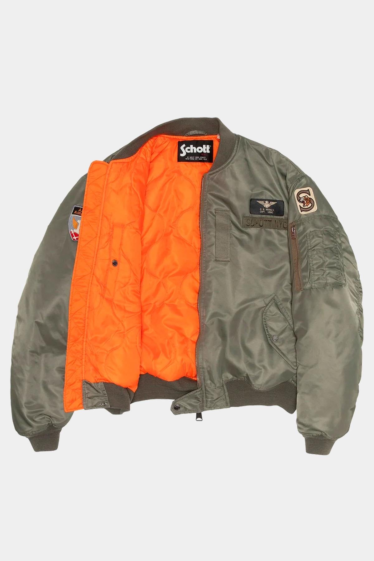 Sage khaki MA-1 style bomber jacket with patches - Image n°6