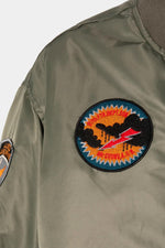 Sage khaki MA-1 style bomber jacket with patches - Image n°5