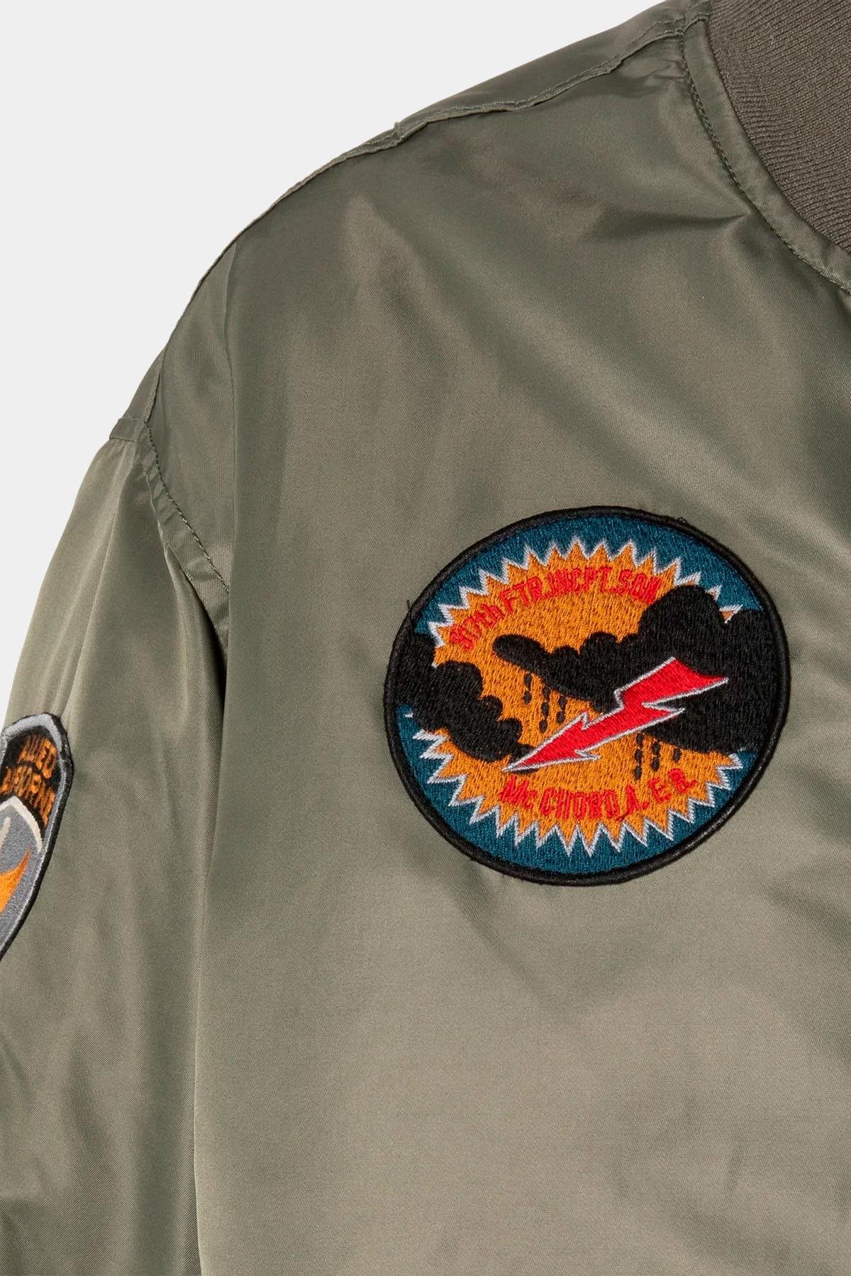 Sage khaki MA-1 style bomber jacket with patches - Image n°5