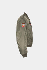 Sage khaki MA-1 style bomber jacket with patches - Image n°12