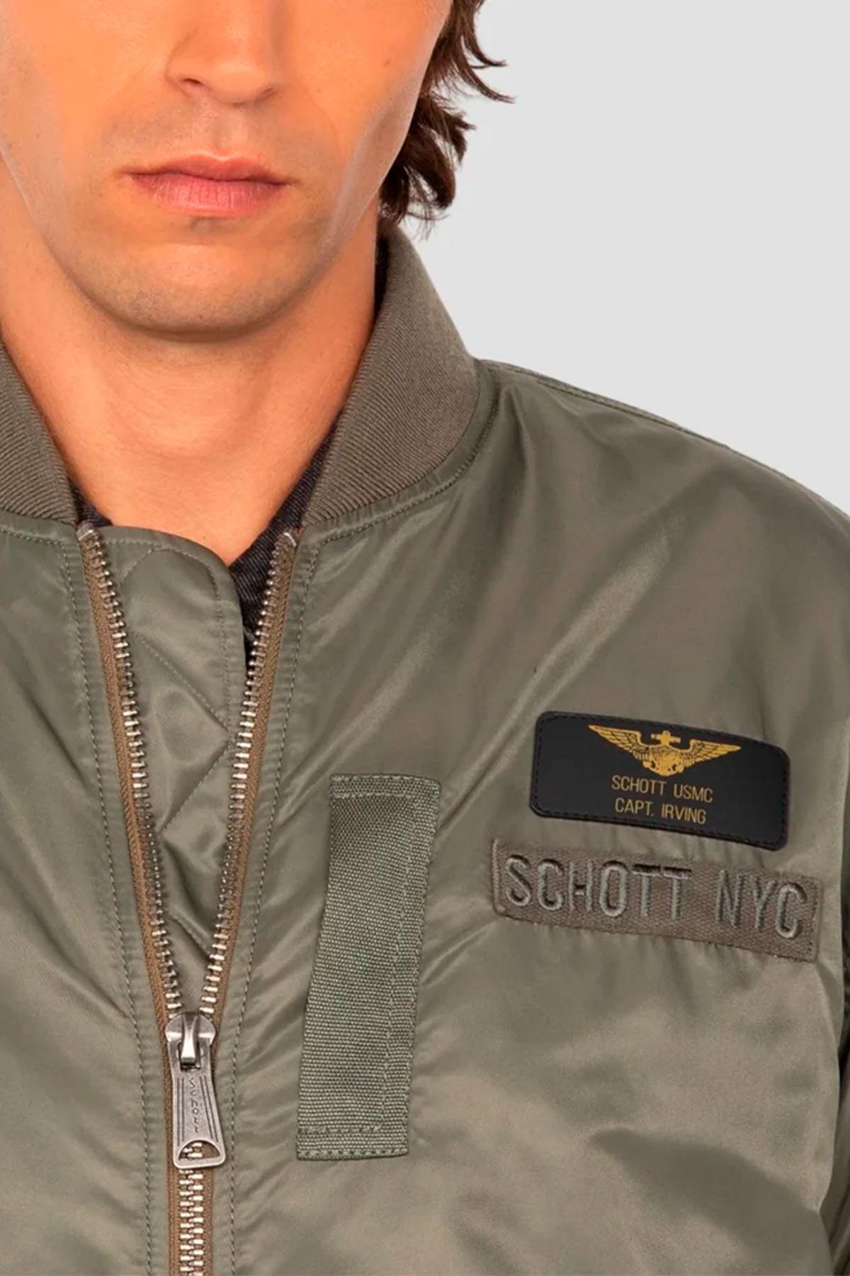 Sage khaki MA-1 style bomber jacket with patches - Image n°7