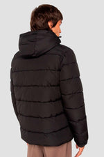 Black hooded polyester puffer jacket - Image n°2