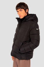 Black hooded polyester puffer jacket - Image n°3