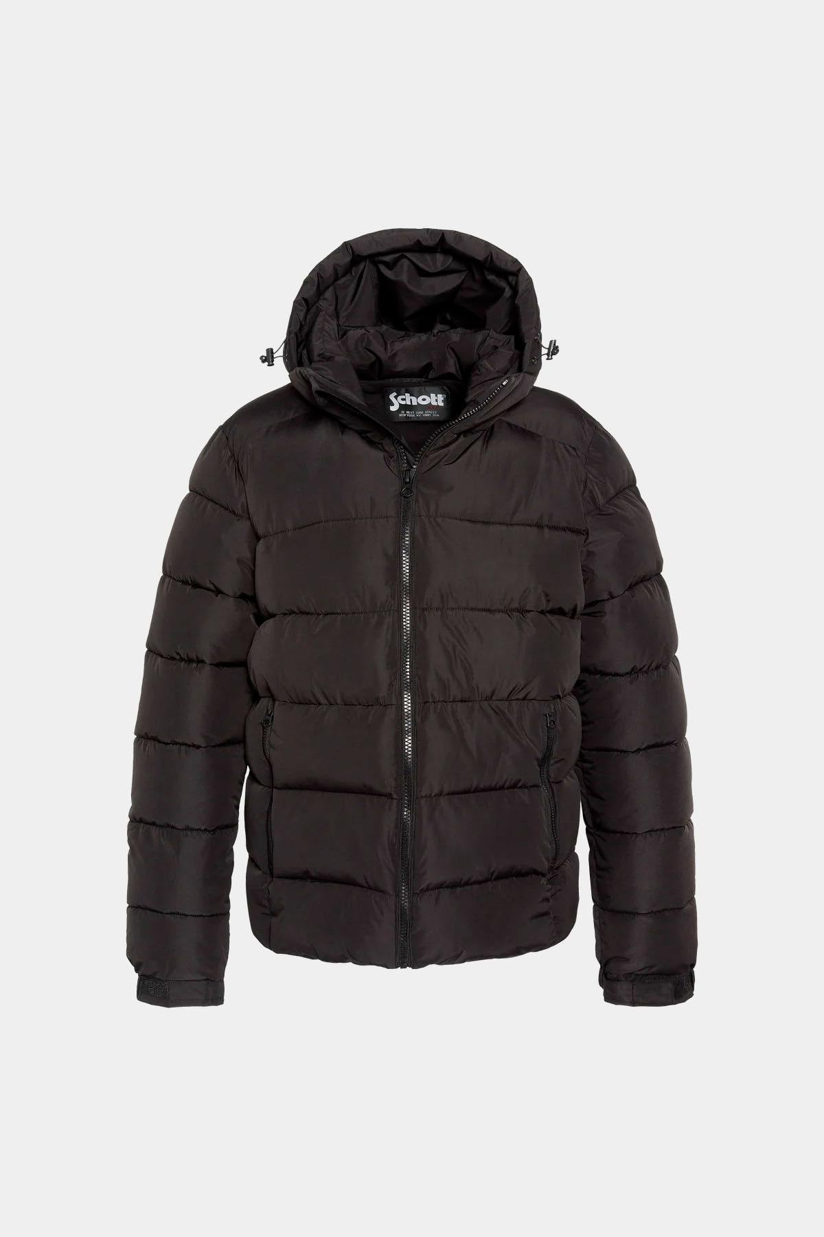 Black hooded polyester puffer jacket - Image n°4