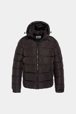 Black hooded polyester puffer jacket - Image n°4