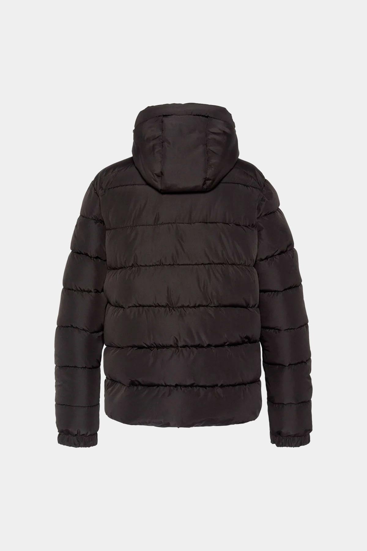Black hooded polyester puffer jacket - Image n°6