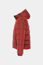 Burgundy hooded polyester puffer jacket - Image n°4