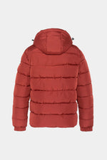 Burgundy hooded polyester puffer jacket - Image n°2