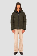 Dark khaki hooded polyester puffer jacket - Image n°9