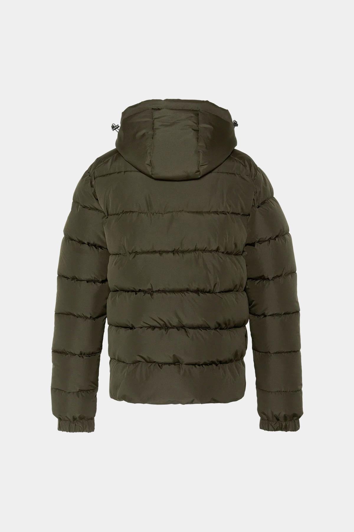 Dark khaki hooded polyester puffer jacket - Image n°7