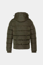 Dark khaki hooded polyester puffer jacket - Image n°7
