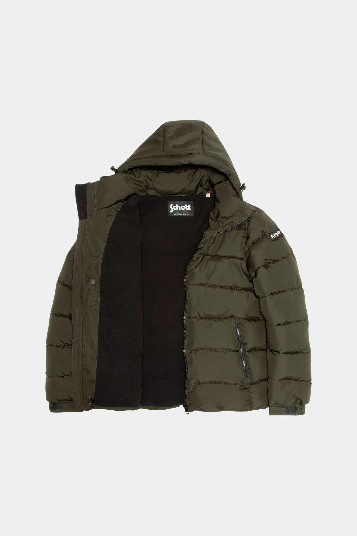 Dark khaki hooded polyester puffer jacket - Image n°6