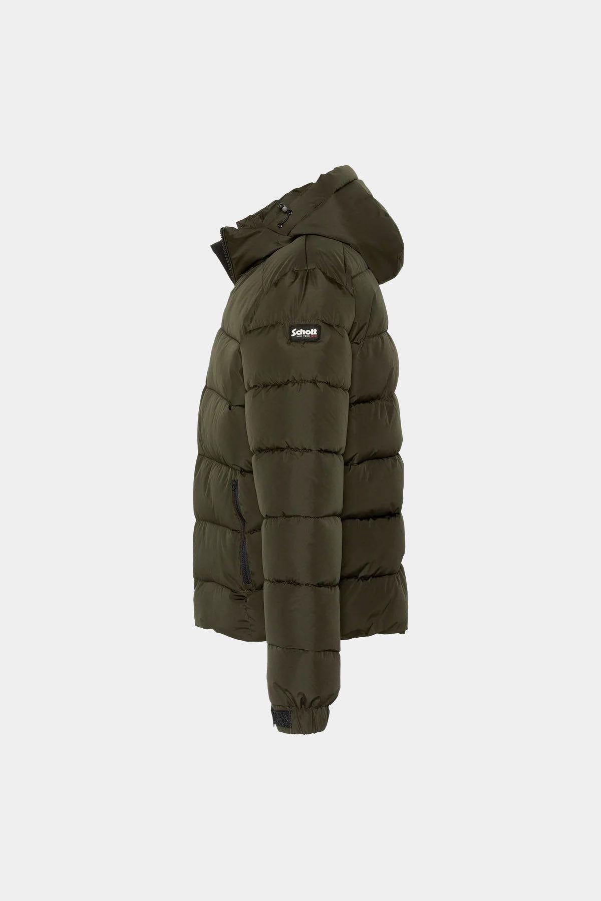Dark khaki hooded polyester puffer jacket - Image n°8