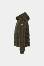 Dark khaki hooded polyester puffer jacket - Image n°8