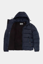 Dark navy blue hooded polyester puffer jacket - Image n°3