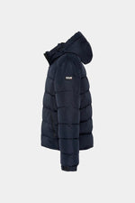 Dark navy blue hooded polyester puffer jacket - Image n°4